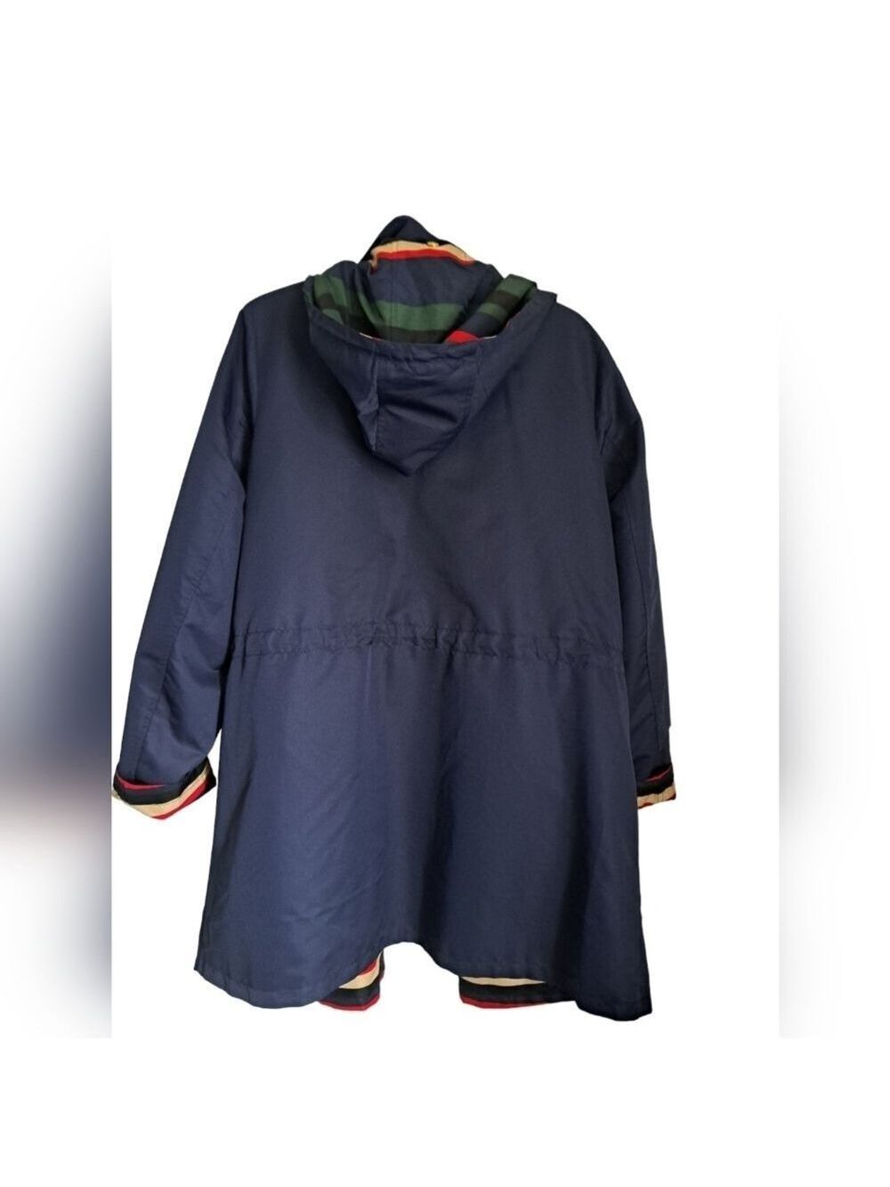 C WONDER Reversible hooded jacket solid navy multi stripe zip windbreaker size L - Picture 5 of 6